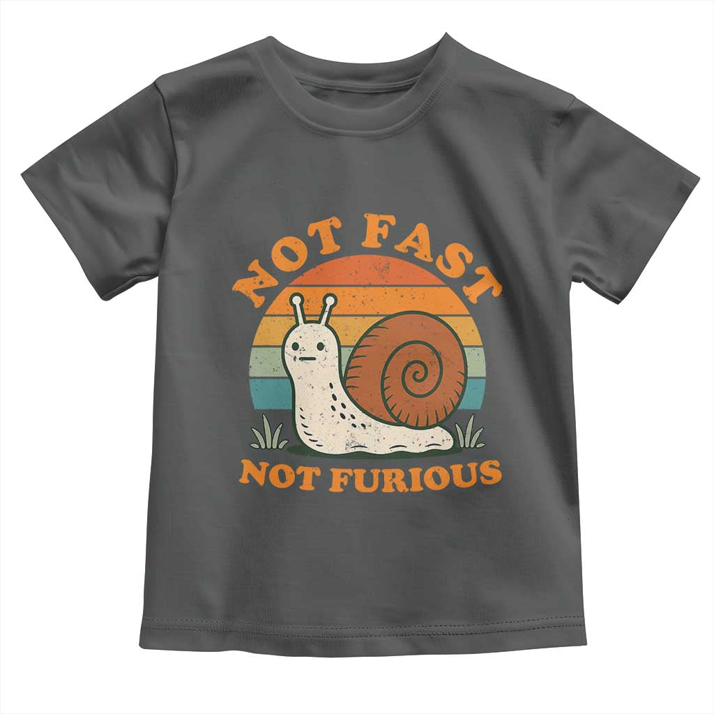 Funny Snail Introvert Slow Living Toddler T Shirt Not Fast Not Furious Retro Sunset