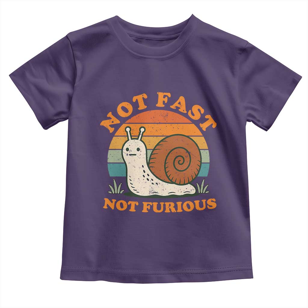 Funny Snail Introvert Slow Living Toddler T Shirt Not Fast Not Furious Retro Sunset