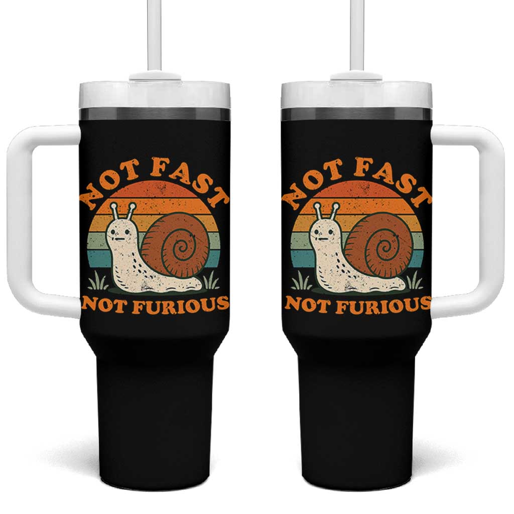 Funny Snail Introvert Slow Living Tumbler With Handle Not Fast Not Furious Retro Sunset