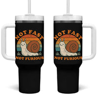 Funny Snail Introvert Slow Living Tumbler With Handle Not Fast Not Furious Retro Sunset