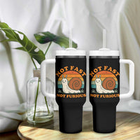 Funny Snail Introvert Slow Living Tumbler With Handle Not Fast Not Furious Retro Sunset
