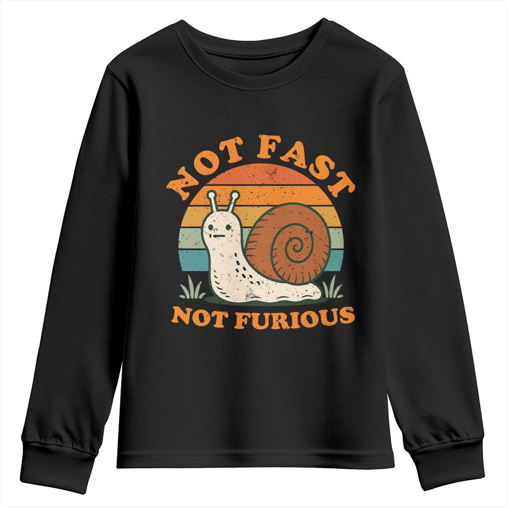 Funny Snail Introvert Slow Living Youth Sweatshirt Not Fast Not Furious Retro Sunset
