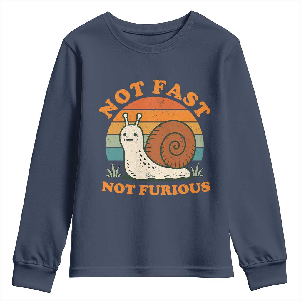 Funny Snail Introvert Slow Living Youth Sweatshirt Not Fast Not Furious Retro Sunset