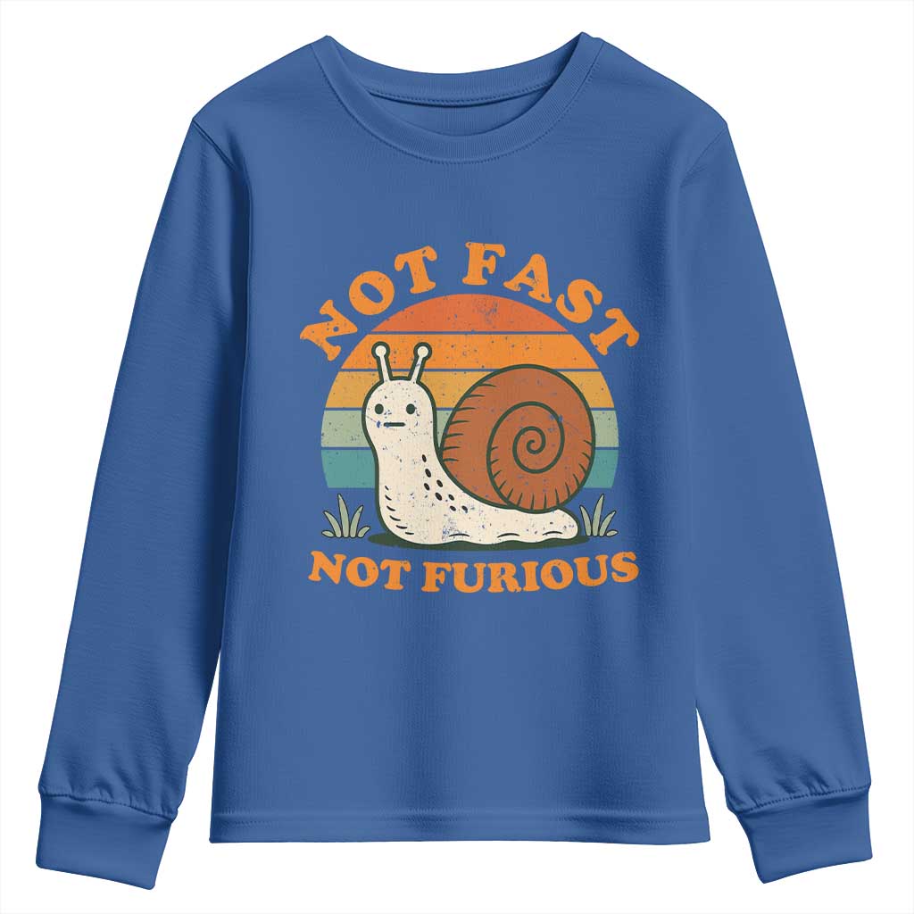 Funny Snail Introvert Slow Living Youth Sweatshirt Not Fast Not Furious Retro Sunset