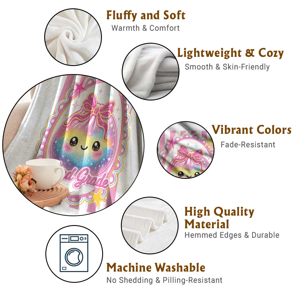Kawaii Third Grade Glitter Dumpling Printed Graphic Throw Blanket Cute First Day Back To School for Students Teachers