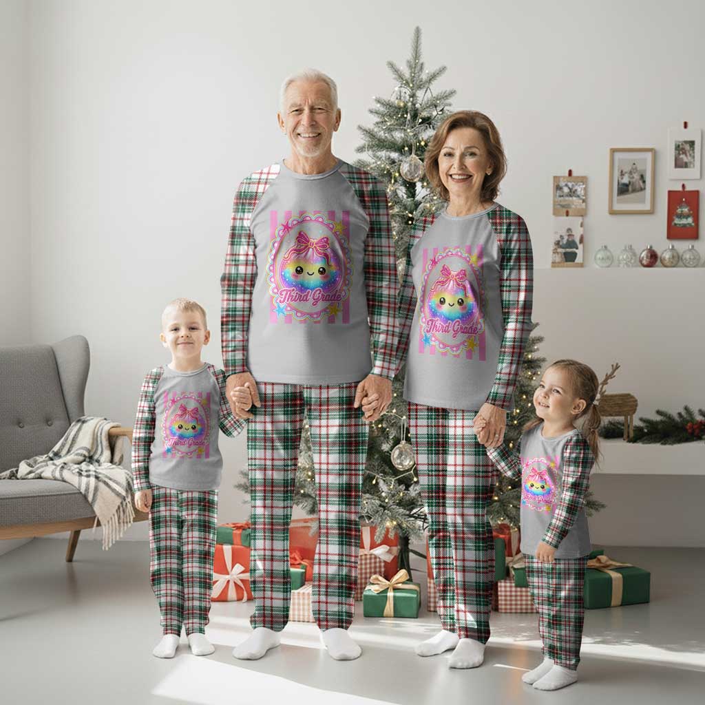 Kawaii Third Grade Glitter Dumpling Printed Graphic Plaid Pajama Set Cute First Day Back To School for Students Teachers
