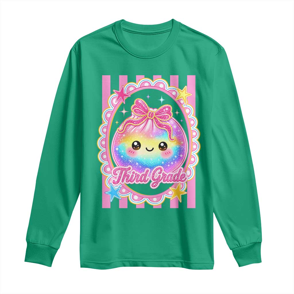 Kawaii Third Grade Glitter Dumpling Printed Graphic Long Sleeve Shirt Cute First Day Back To School for Students Teachers