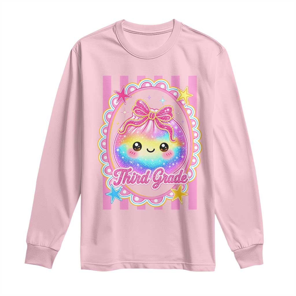 Kawaii Third Grade Glitter Dumpling Printed Graphic Long Sleeve Shirt Cute First Day Back To School for Students Teachers