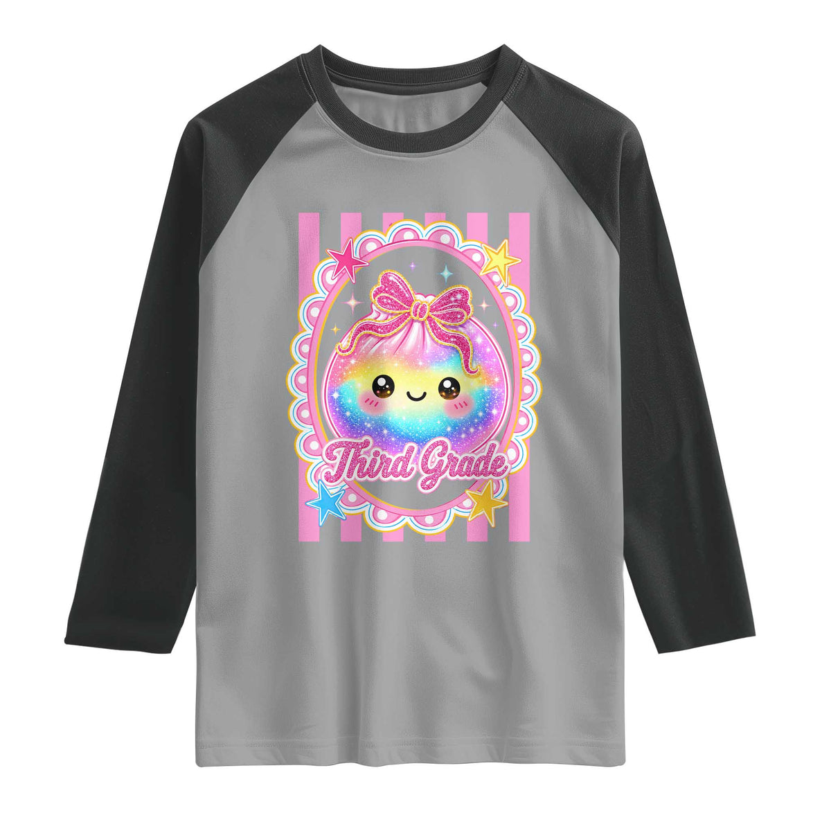 Kawaii Third Grade Glitter Dumpling Printed Graphic Raglan Shirt Cute First Day Back To School for Students Teachers