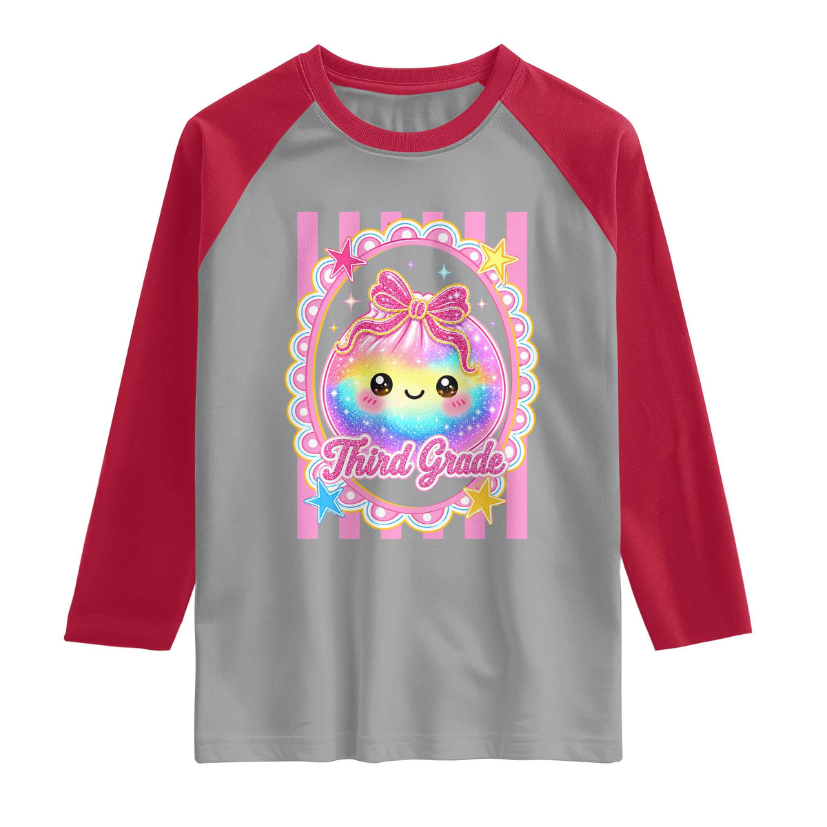 Kawaii Third Grade Glitter Dumpling Printed Graphic Raglan Shirt Cute First Day Back To School for Students Teachers