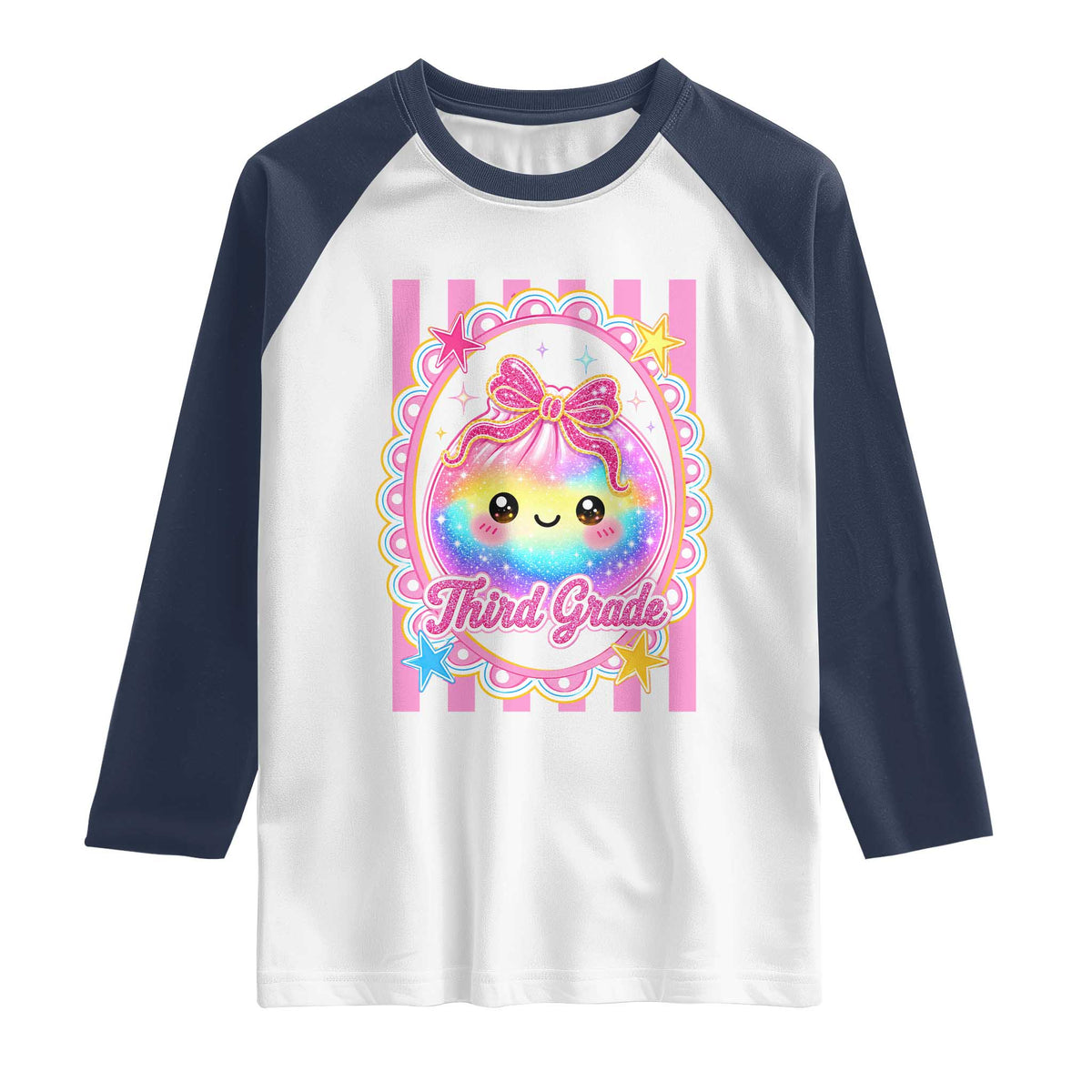 Kawaii Third Grade Glitter Dumpling Printed Graphic Raglan Shirt Cute First Day Back To School for Students Teachers