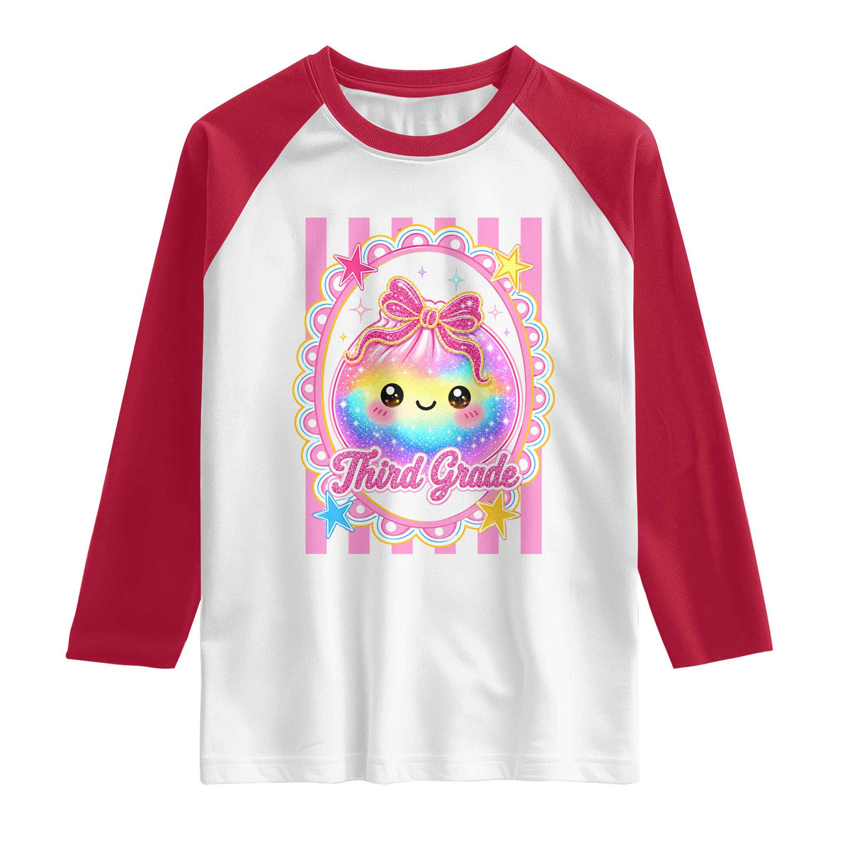 Kawaii Third Grade Glitter Dumpling Printed Graphic Raglan Shirt Cute First Day Back To School for Students Teachers