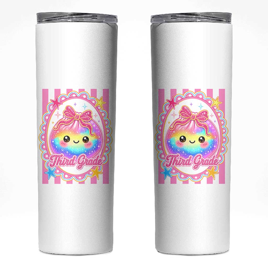 Kawaii Third Grade Glitter Dumpling Printed Graphic Skinny Tumbler Cute First Day Back To School for Students Teachers