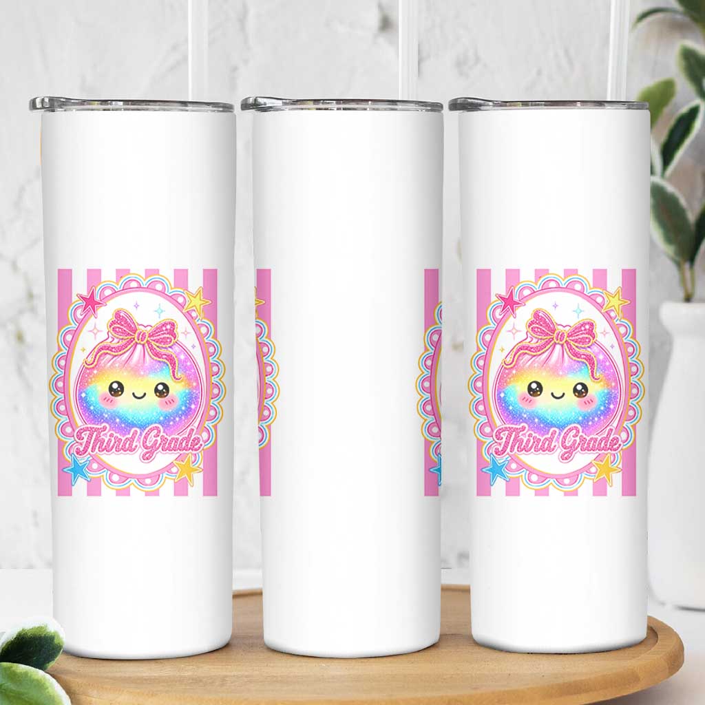 Kawaii Third Grade Glitter Dumpling Printed Graphic Skinny Tumbler Cute First Day Back To School for Students Teachers