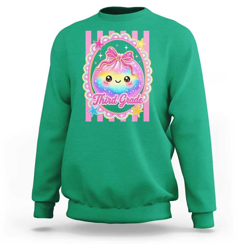 Kawaii Third Grade Glitter Dumpling Printed Graphic Sweatshirt Cute First Day Back To School for Students Teachers