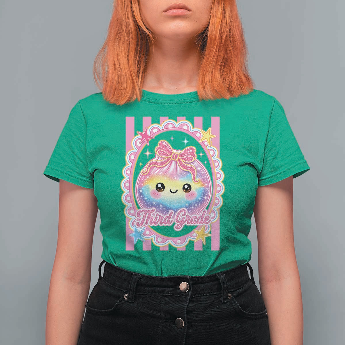 Kawaii Third Grade Glitter Dumpling Printed Graphic T Shirt For Women Cute First Day Back To School for Students Teachers