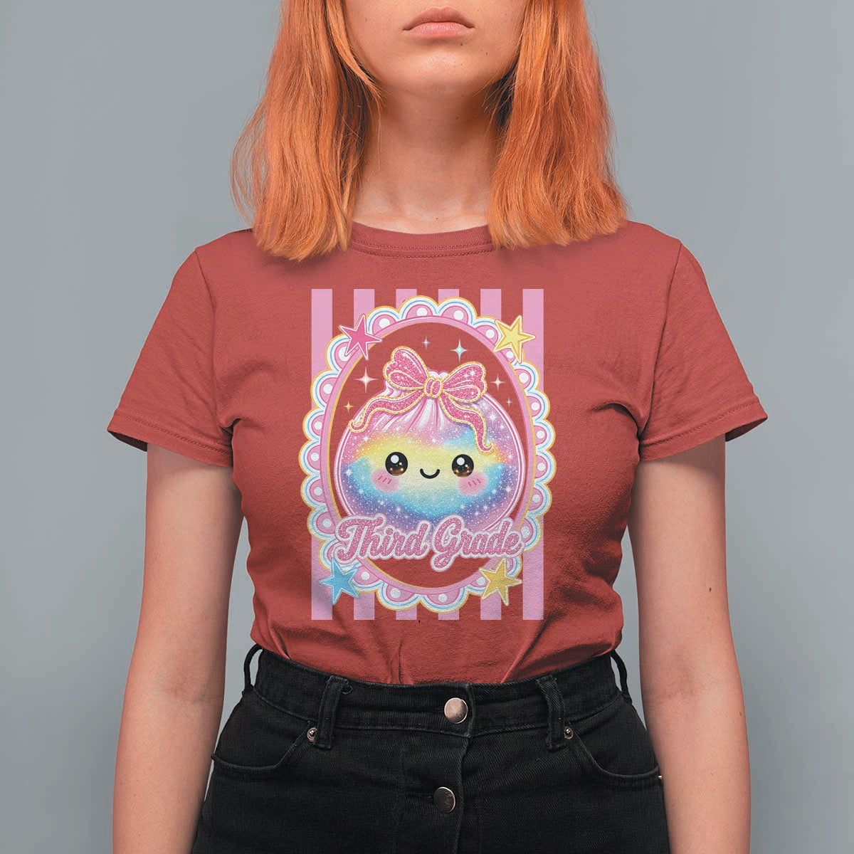 Kawaii Third Grade Glitter Dumpling Printed Graphic T Shirt For Women Cute First Day Back To School for Students Teachers