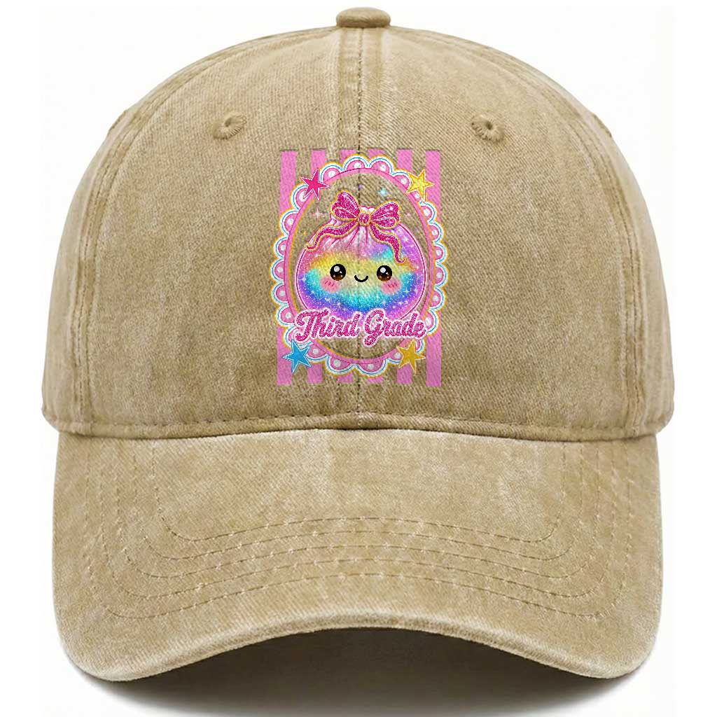Kawaii Third Grade Glitter Dumpling Printed Graphic Washed Cotton Baseball Cap Cute First Day Back To School for Students Teachers