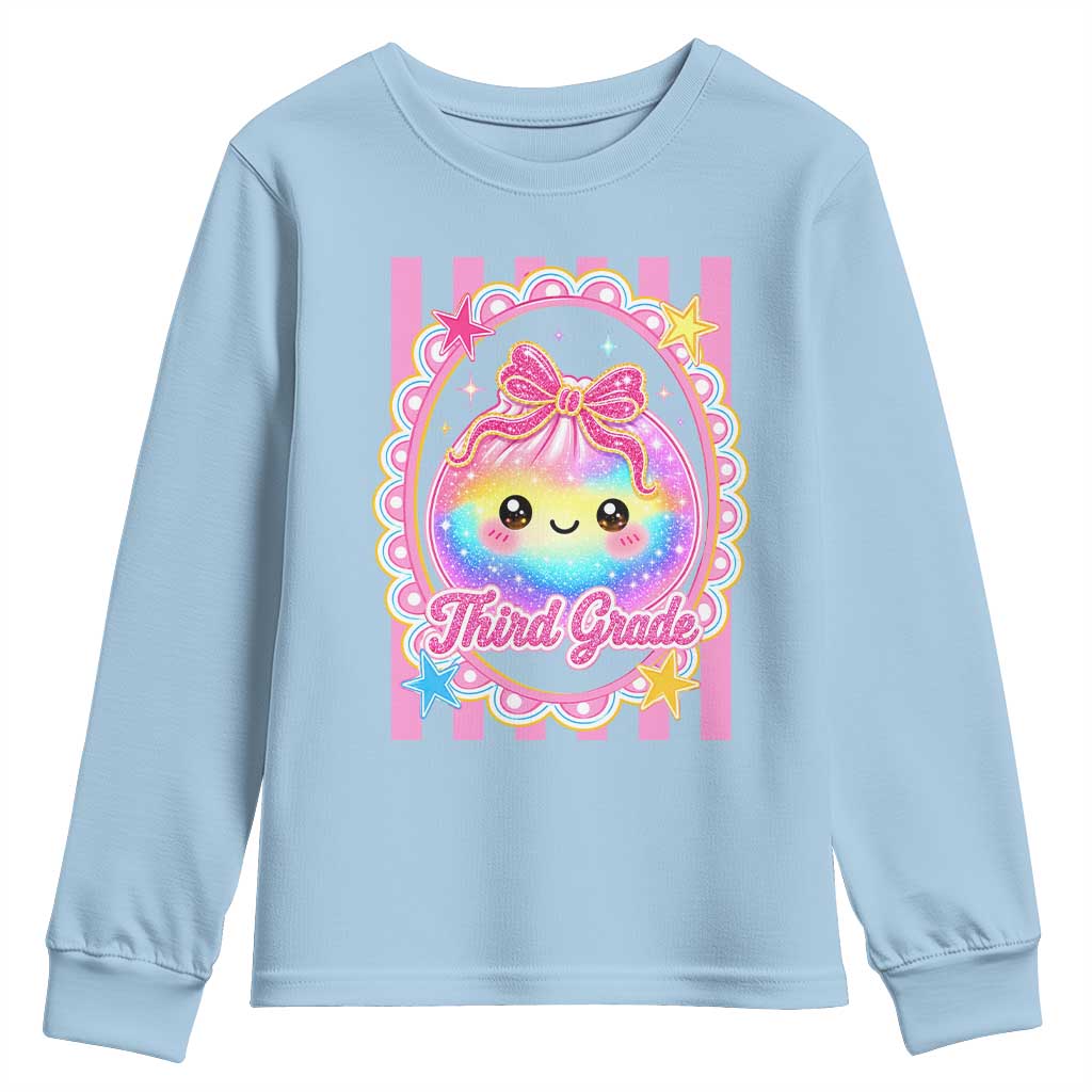 Kawaii Third Grade Glitter Dumpling Printed Graphic Youth Sweatshirt Cute First Day Back To School for Students Teachers