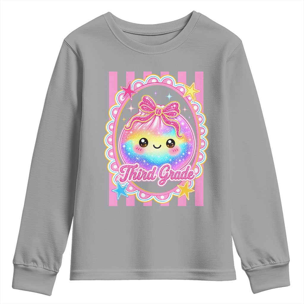 Kawaii Third Grade Glitter Dumpling Printed Graphic Youth Sweatshirt Cute First Day Back To School for Students Teachers