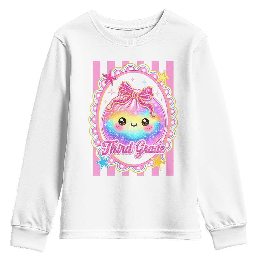 Kawaii Third Grade Glitter Dumpling Printed Graphic Youth Sweatshirt Cute First Day Back To School for Students Teachers