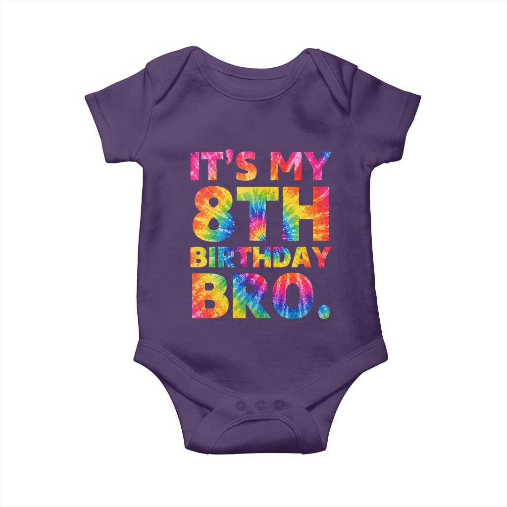 It is My 8th Birthday Bro Printed Tie Dye Graphic Baby Onesie 8 Years Old Bday Party Retro Hippie Rainbow