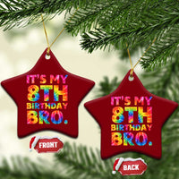 It is My 8th Birthday Bro Printed Tie Dye Graphic Ceramic Ornament 8 Years Old Bday Party Retro Hippie Rainbow