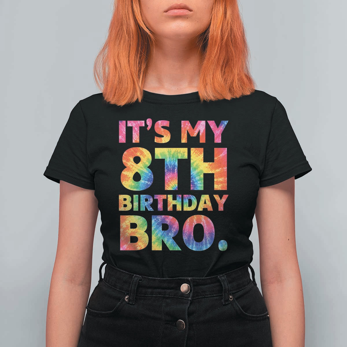 It is My 8th Birthday Bro Printed Tie Dye Graphic T Shirt For Women 8 Years Old Bday Party Retro Hippie Rainbow