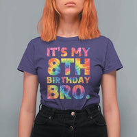 It is My 8th Birthday Bro Printed Tie Dye Graphic T Shirt For Women 8 Years Old Bday Party Retro Hippie Rainbow