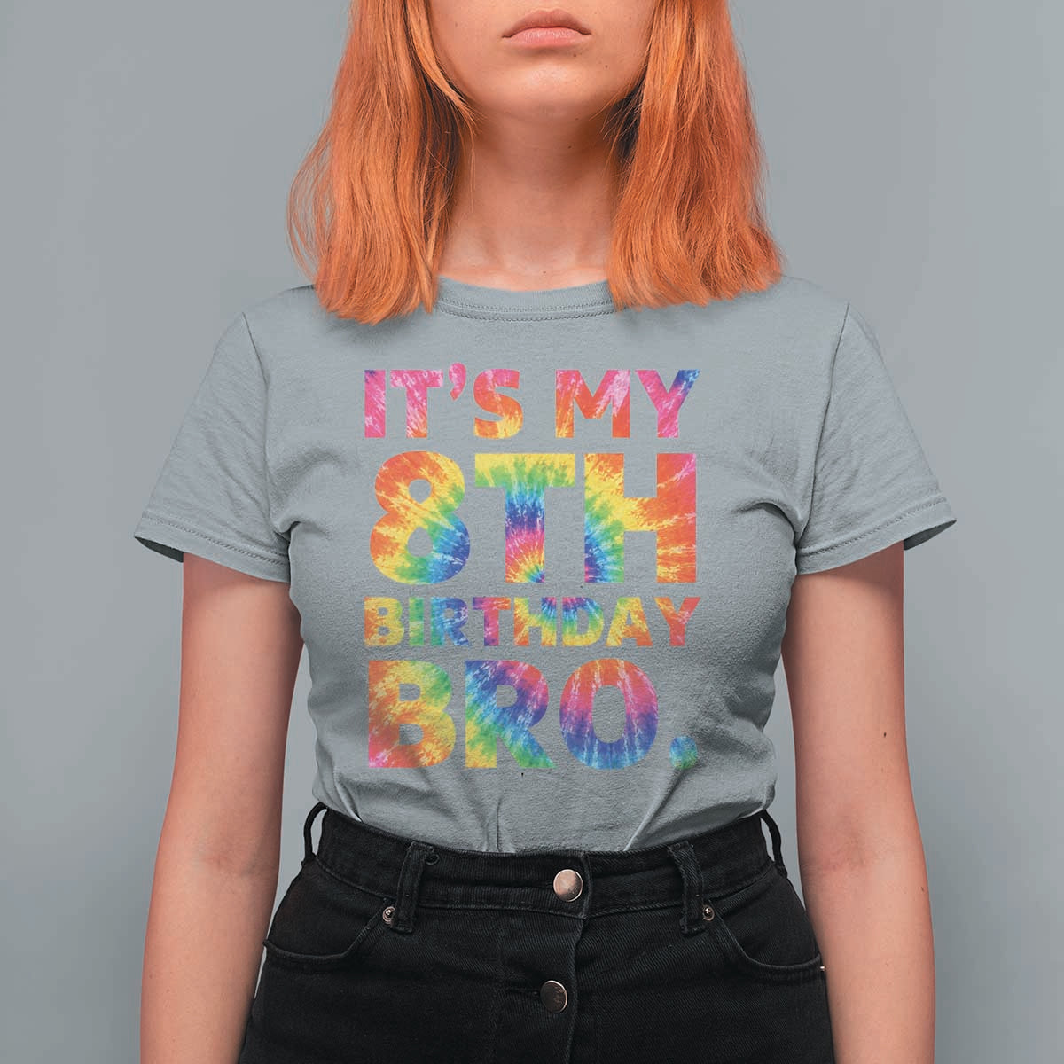 It is My 8th Birthday Bro Printed Tie Dye Graphic T Shirt For Women 8 Years Old Bday Party Retro Hippie Rainbow