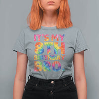 It is My 8th Birthday Bro Printed Tie Dye Graphic T Shirt For Women 8 Years Old Bday Party Retro Hippie Rainbow
