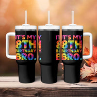 It is My 8th Birthday Bro Printed Tie Dye Graphic Tumbler With Handle 8 Years Old Bday Party Retro Hippie Rainbow