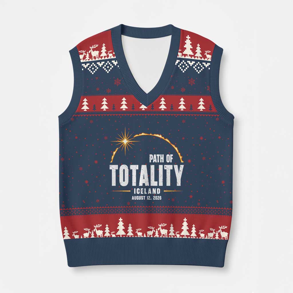 Path of Totality Iceland August 12 2026 V-Neck Knit Sweater Vest Total Solar Eclipse Astronomy Travel Gift