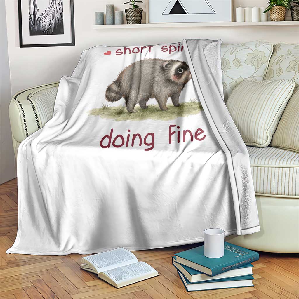 Cute Watercolor Jimothy the Raccoon Inspirational Throw Blanket Short Spine Doing Fine Viral Seattle Trash Panda Supporter