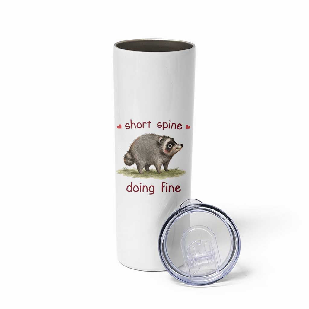 Cute Watercolor Jimothy the Raccoon Inspirational Skinny Tumbler Short Spine Doing Fine Viral Seattle Trash Panda Supporter