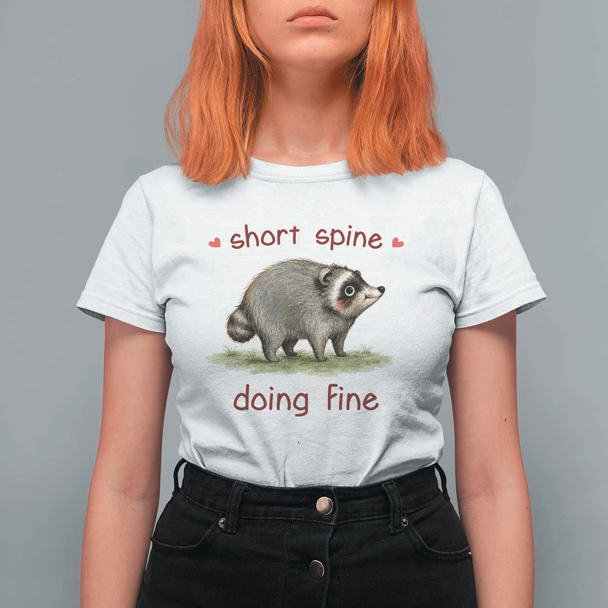 Cute Watercolor Jimothy the Raccoon Inspirational T Shirt For Women Short Spine Doing Fine Viral Seattle Trash Panda Supporter