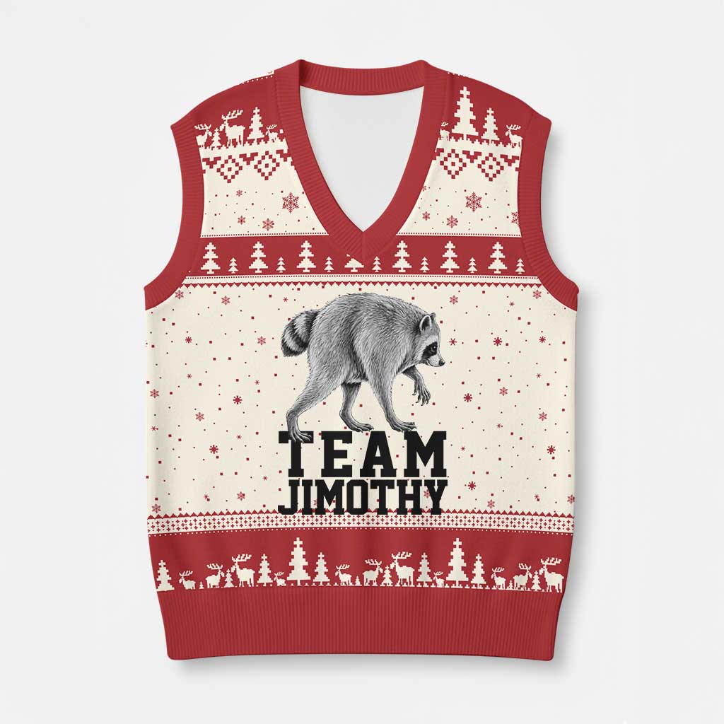 Team Jimothy Viral Seattle Raccoon V-Neck Knit Sweater Vest Vintage Trash Panda Meme Graphic