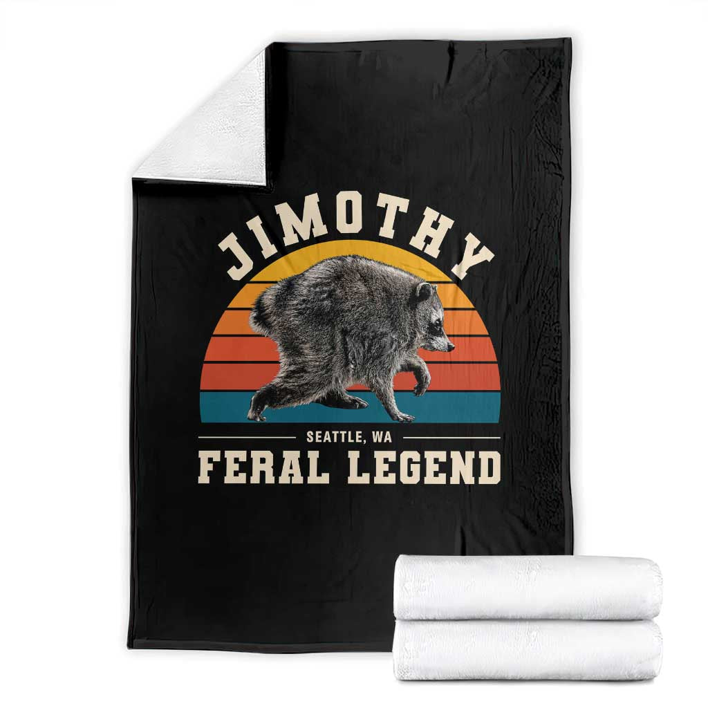 Jimothy from Seattle WA Feral Legend Raccoon Throw Blanket Viral Trash Panda Vintage Sunset Arch Graphic
