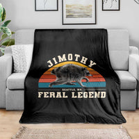Jimothy from Seattle WA Feral Legend Raccoon Throw Blanket Viral Trash Panda Vintage Sunset Arch Graphic
