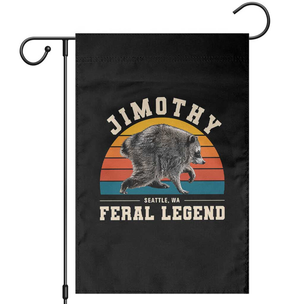 Jimothy from Seattle WA Feral Legend Raccoon Garden Flag Viral Trash Panda Vintage Sunset Arch Graphic