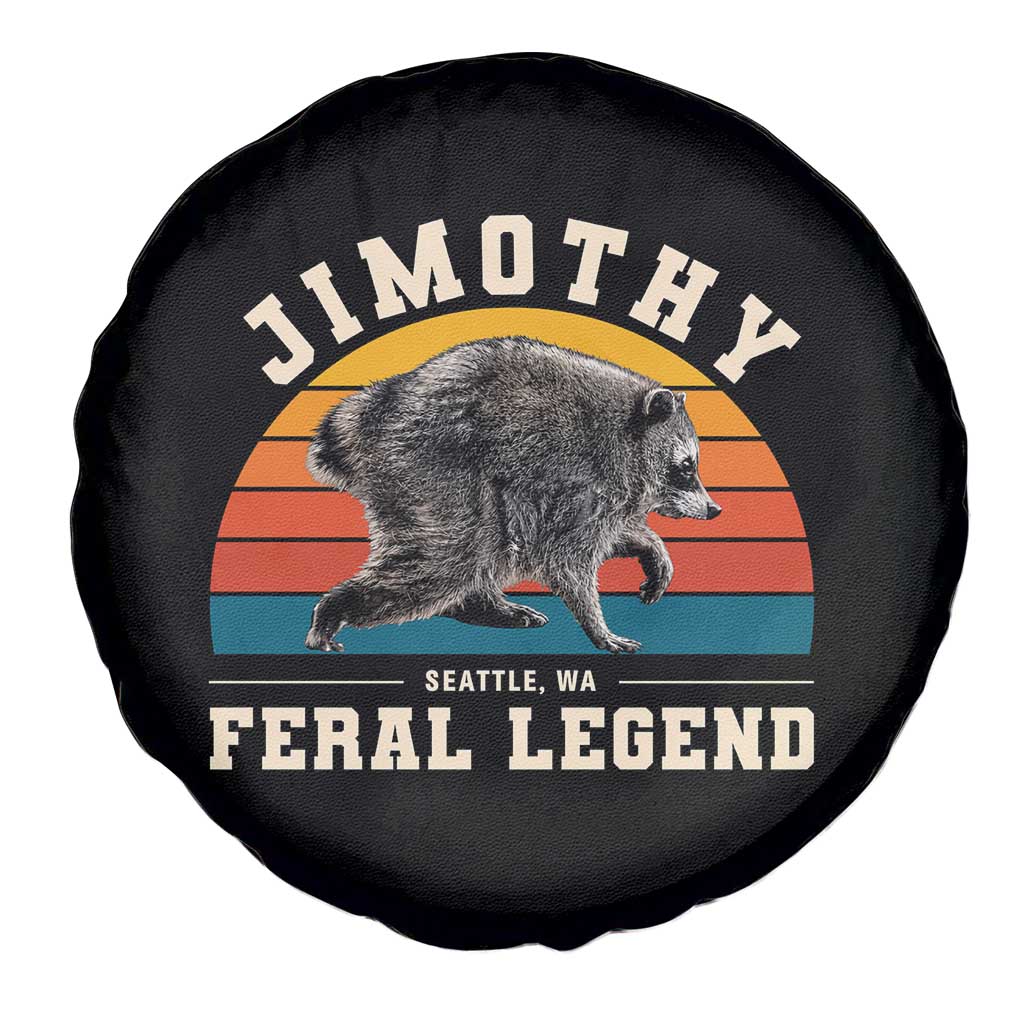 Jimothy from Seattle WA Feral Legend Raccoon Spare Tire Cover Viral Trash Panda Vintage Sunset Arch Graphic