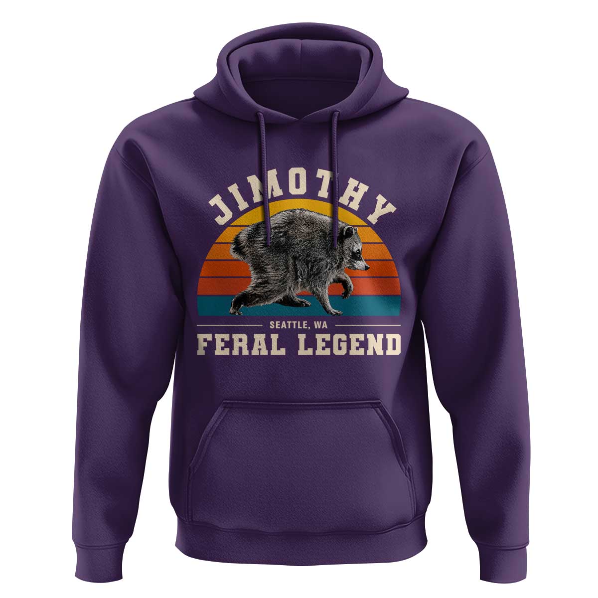 Jimothy from Seattle WA Feral Legend Raccoon Hoodie Viral Trash Panda Vintage Sunset Arch Graphic