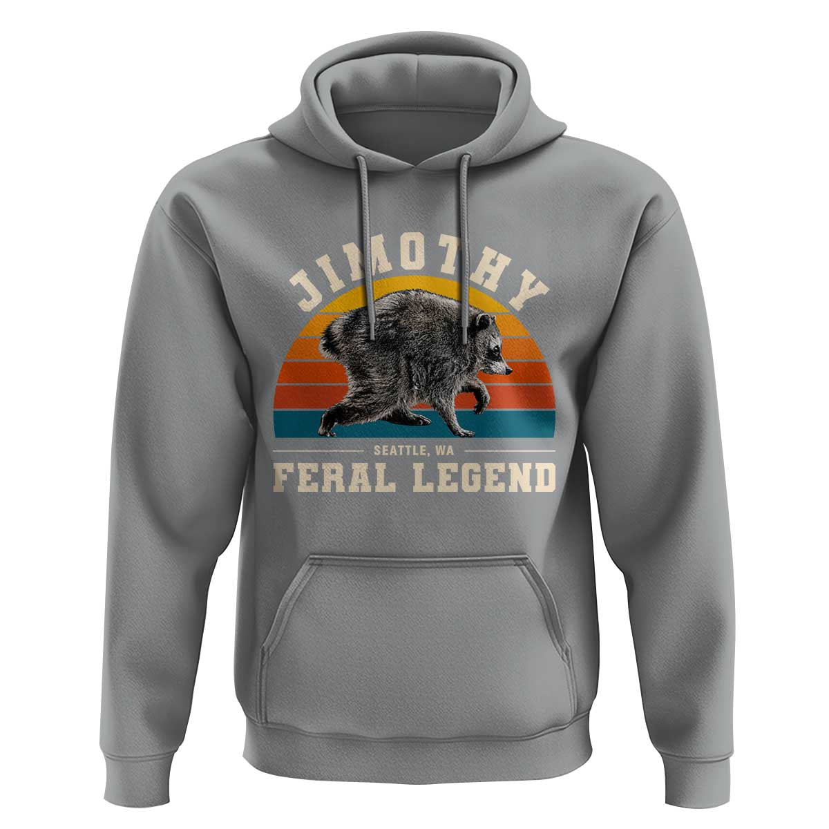 Jimothy from Seattle WA Feral Legend Raccoon Hoodie Viral Trash Panda Vintage Sunset Arch Graphic