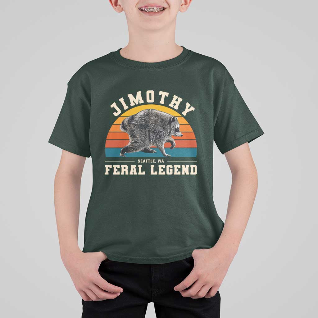 Jimothy from Seattle WA Feral Legend Raccoon T Shirt For Kid Viral Trash Panda Vintage Sunset Arch Graphic