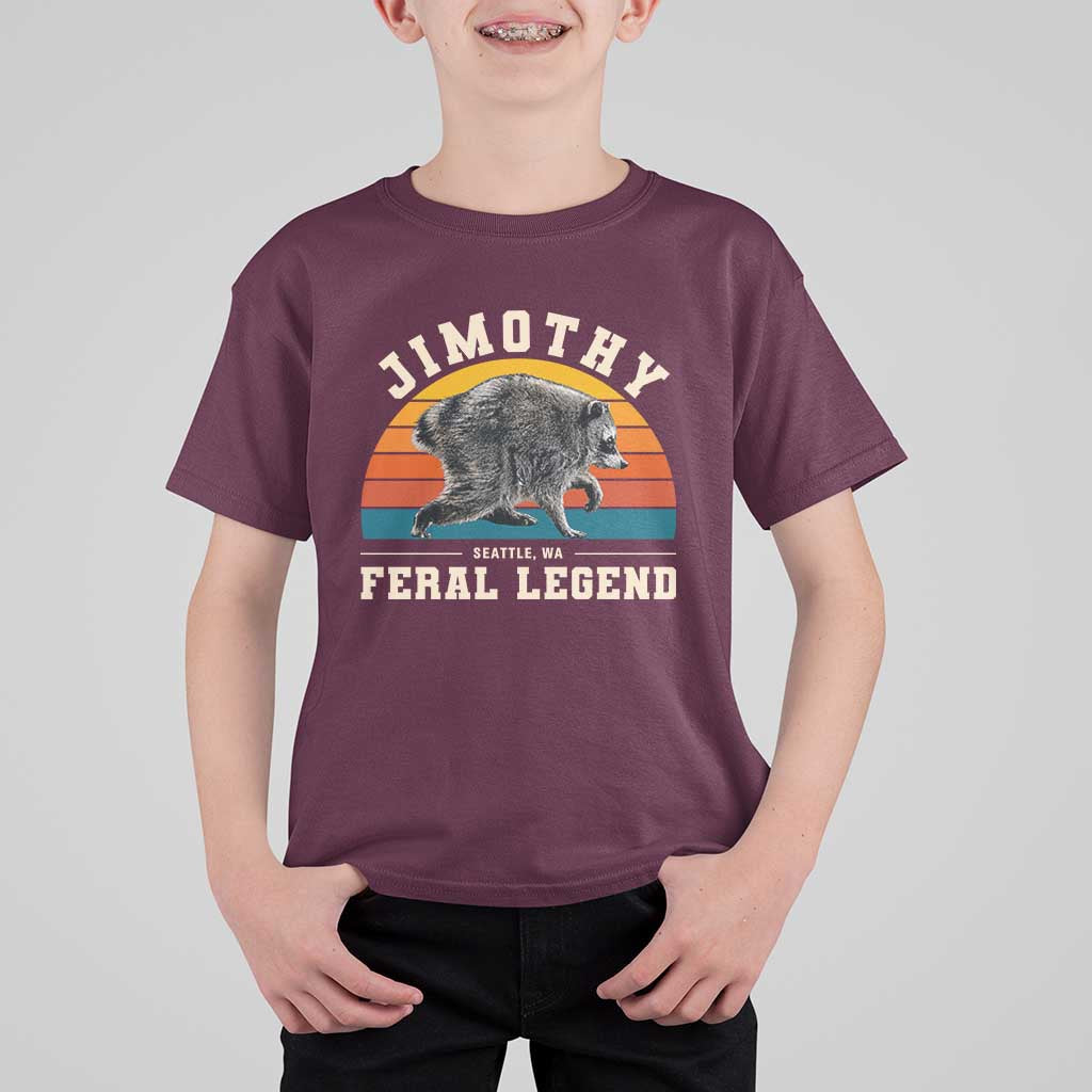 Jimothy from Seattle WA Feral Legend Raccoon T Shirt For Kid Viral Trash Panda Vintage Sunset Arch Graphic