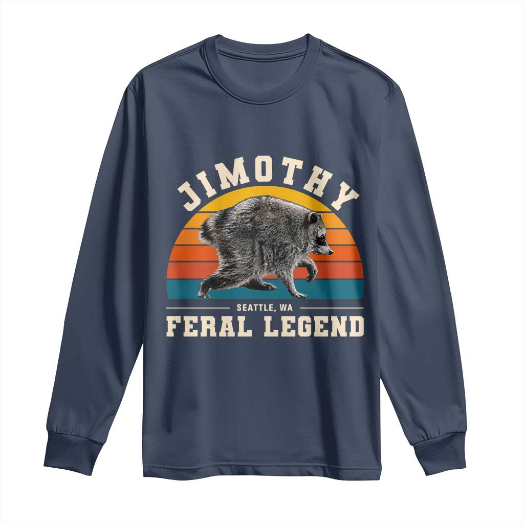 Jimothy from Seattle WA Feral Legend Raccoon Long Sleeve Shirt Viral Trash Panda Vintage Sunset Arch Graphic