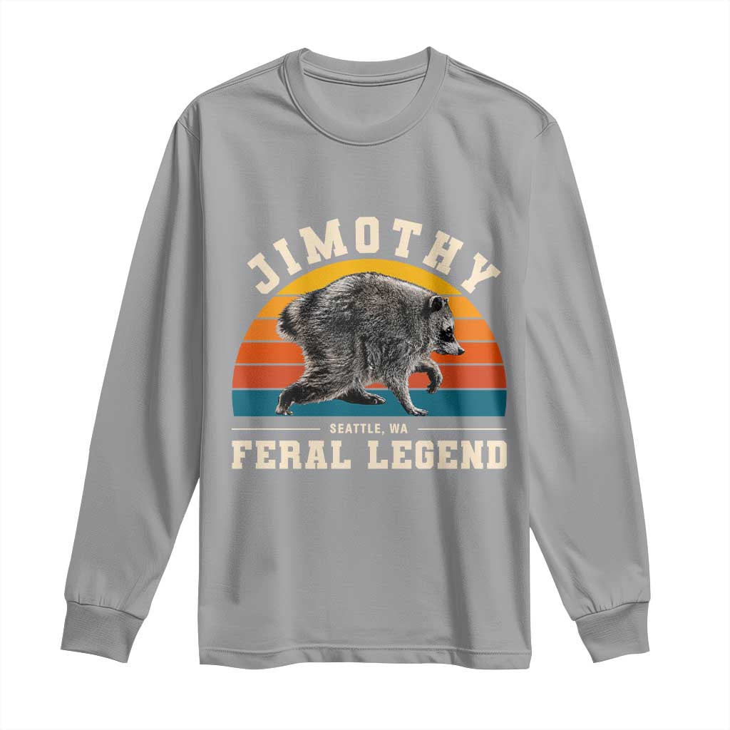 Jimothy from Seattle WA Feral Legend Raccoon Long Sleeve Shirt Viral Trash Panda Vintage Sunset Arch Graphic