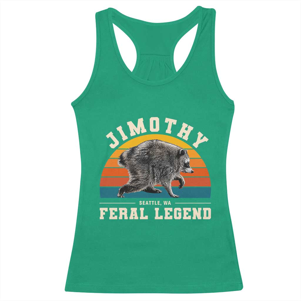 Jimothy from Seattle WA Feral Legend Raccoon Racerback Tank Top Viral Trash Panda Vintage Sunset Arch Graphic