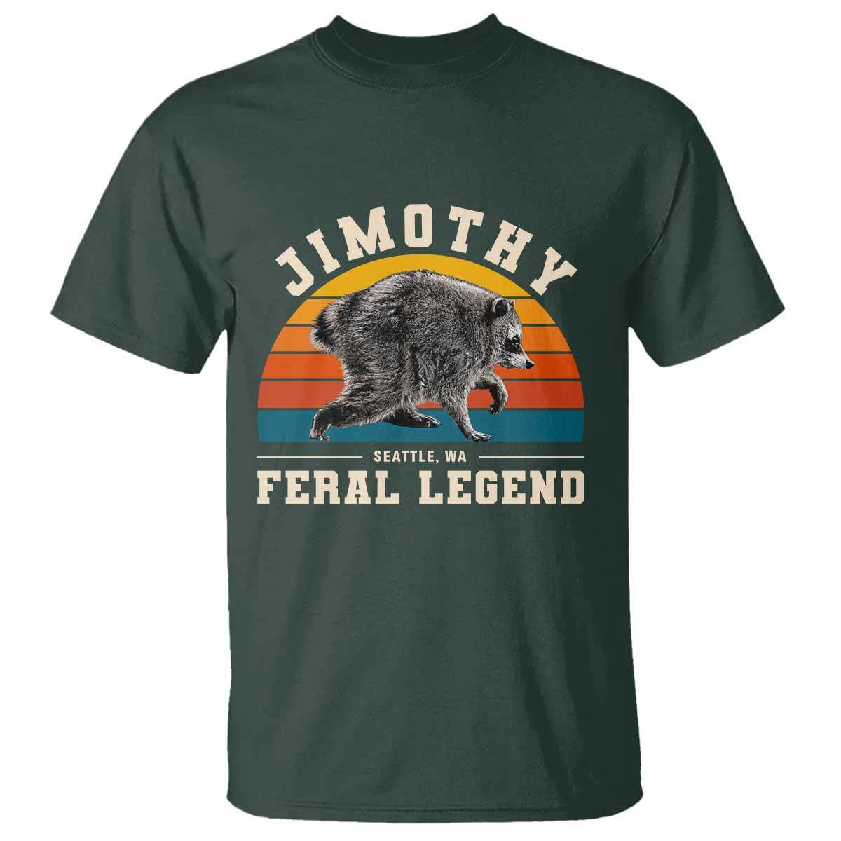 Jimothy from Seattle WA Feral Legend Raccoon T Shirt Viral Trash Panda Vintage Sunset Arch Graphic