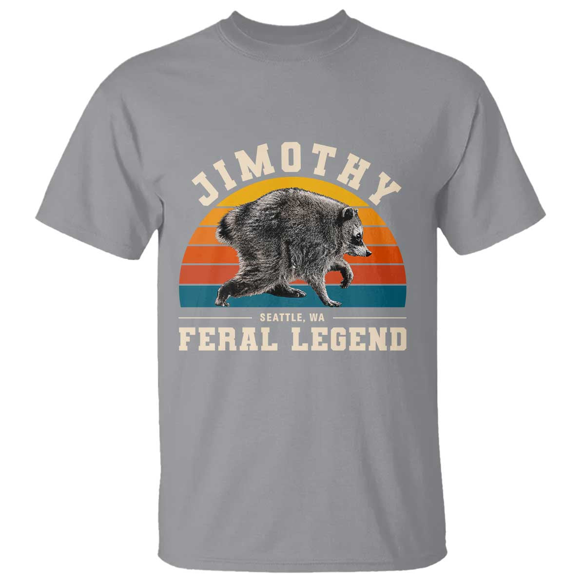 Jimothy from Seattle WA Feral Legend Raccoon T Shirt Viral Trash Panda Vintage Sunset Arch Graphic